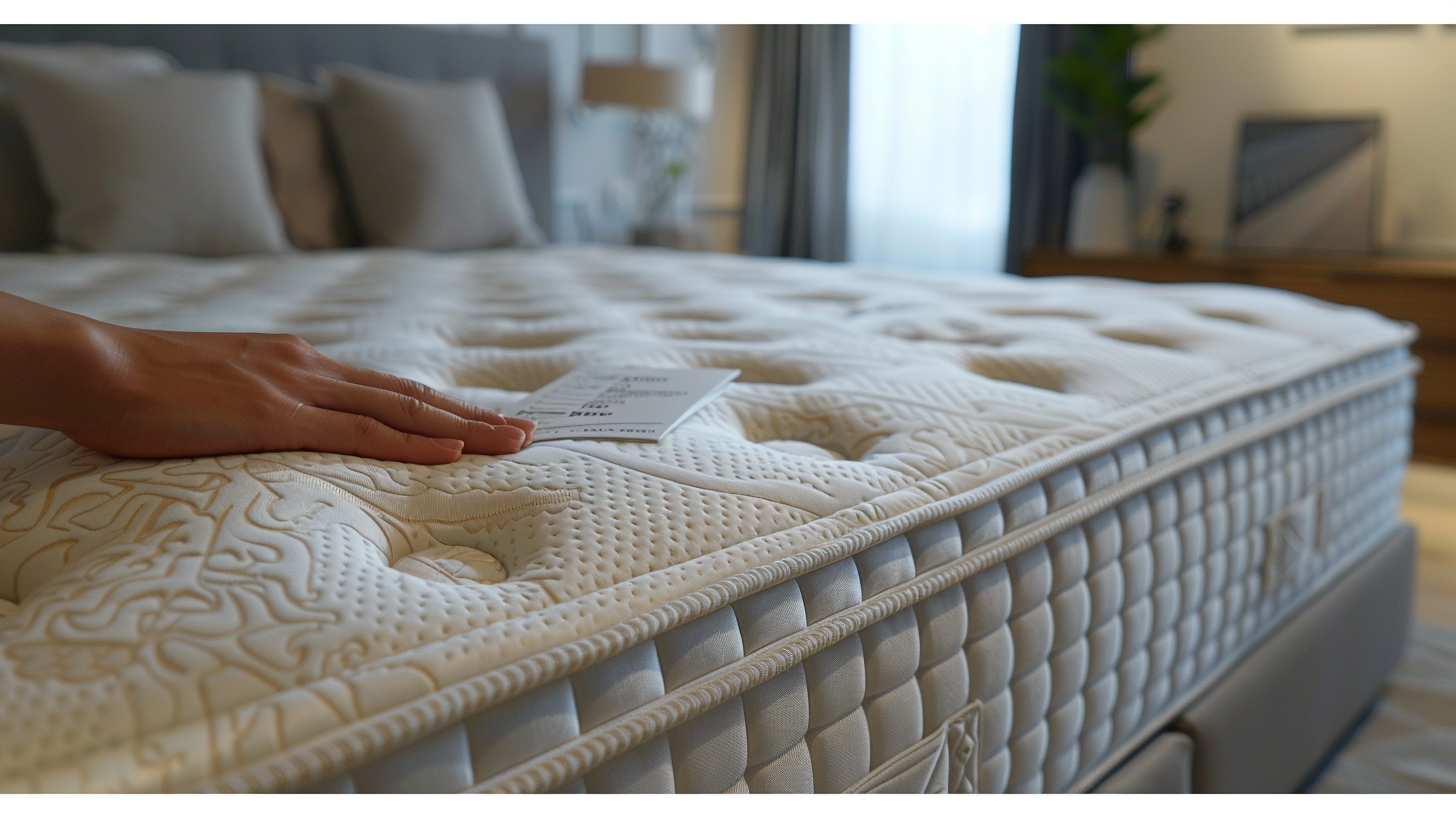 Hand drukt op matras in de Slaapnerds showroom