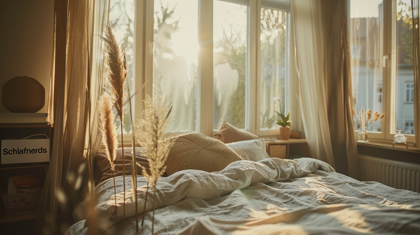 Lichte slaapkamer met zonlicht